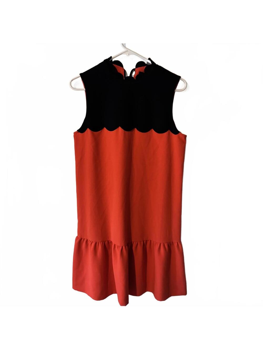 Victoria Beckham Small Orange & Black Scalloped Trim Cocktail Dress